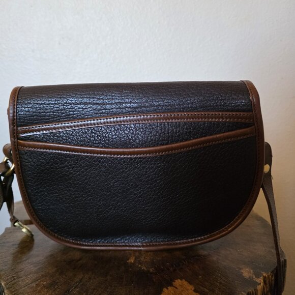 Vintage Dooney & Bourke All Weather Leather Saddle Crossbody Bag Black Brown AWL - Picture 9 of 12
